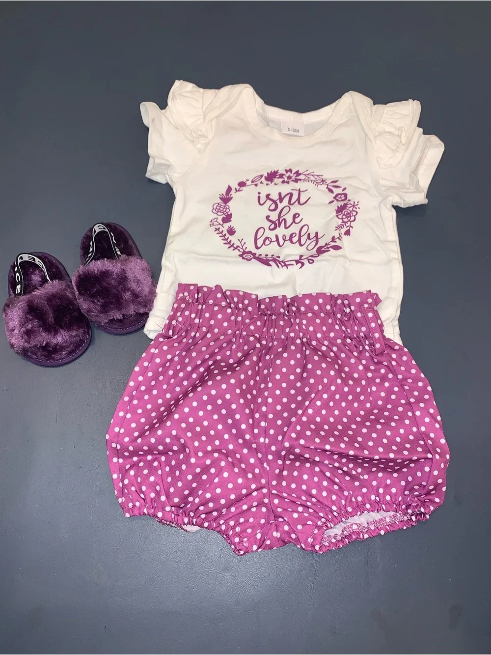 White Graphic Baby Tee with Pink Polka Dot Bloomers